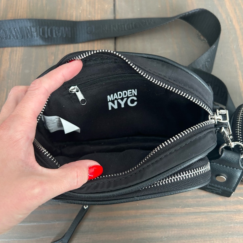 Women's Madden NYC Nylon black Belt Bag crossbody bag w/ mini pouch‎ - Picture 9 of 13